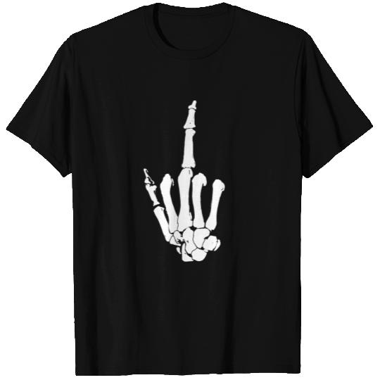 Skeleton middle finger T Shirts