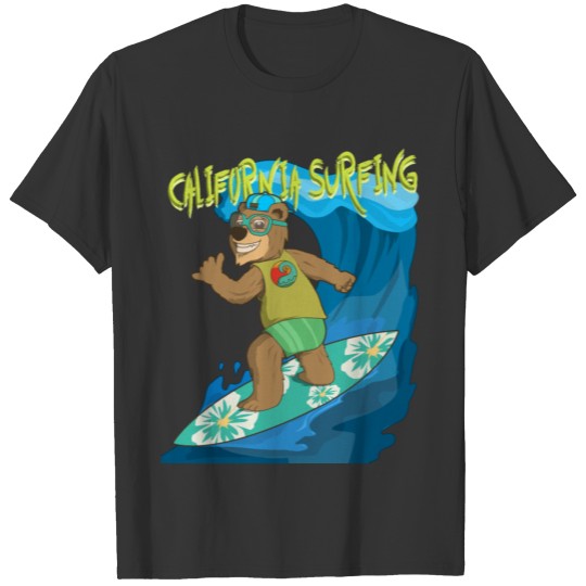 Summer feeling Californian shaka bear surfs the T-shirt