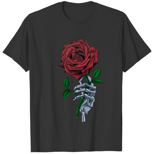 Skeleton Hand Red Rose Flower Gift T Shirts