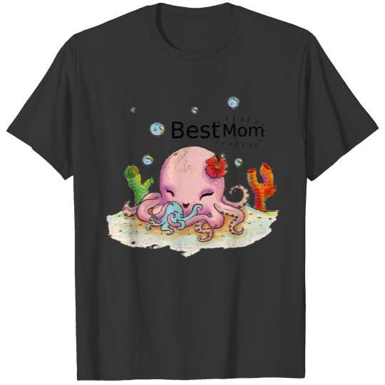 BEST MOM , WATERCOLOR Octopus Mom T-shirt