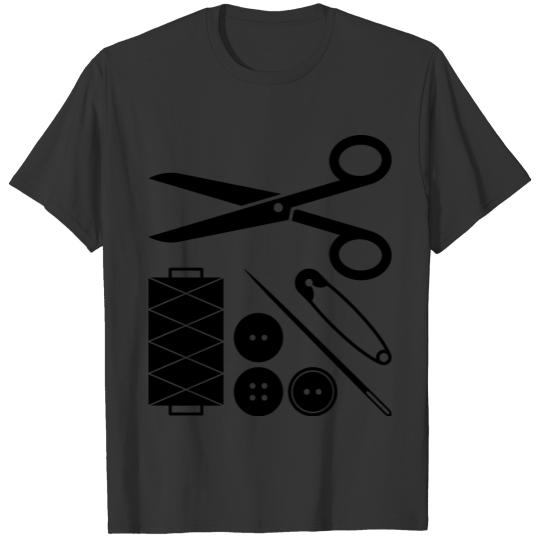 Scissors, needle, safety pin, thread and buttons T Shirts