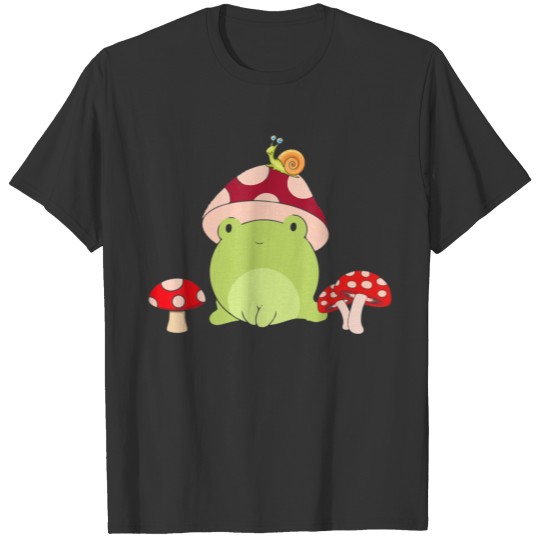 Frog Frogs Drinking Tea Mushroom Cute Cottagecore T Shirts