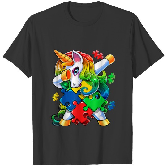 Autism Awareness Dabbing Unicorn Puzzle Piece Gift T-shirt