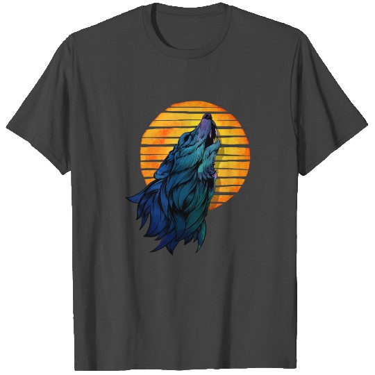 Howling Wolf Retro Sunset Art Design Wolf Gift T Shirts