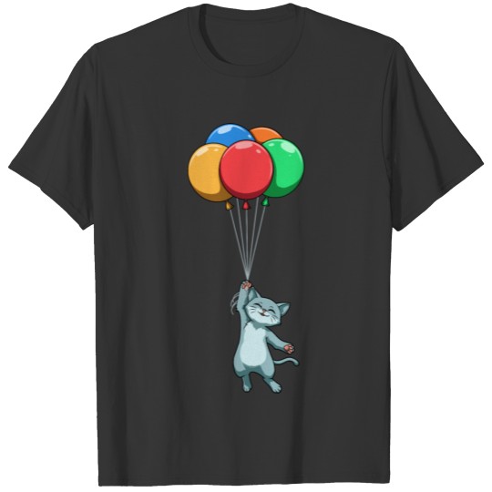Funny cat with balloons takes off T-shirt