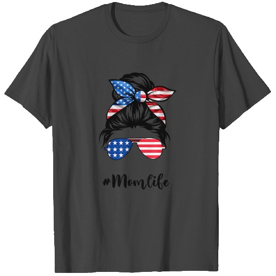 Mom Life Messy Bun America Flag Mothers Day T Shirts