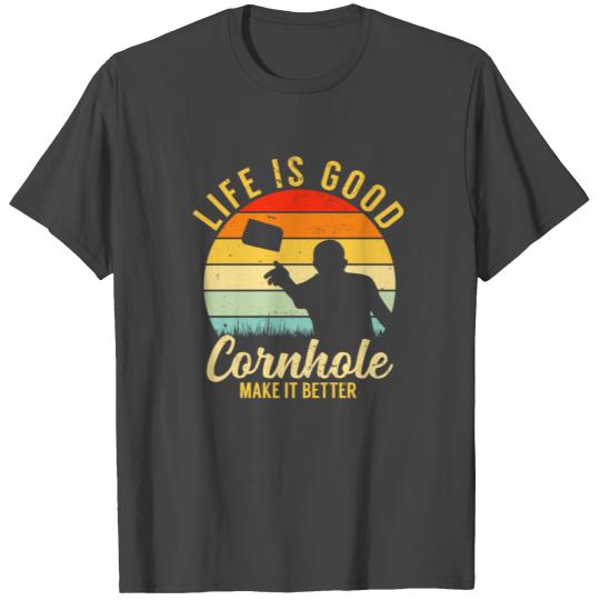 Life Is Better Cornhole Vintage Retro Team Tournam T Shirts