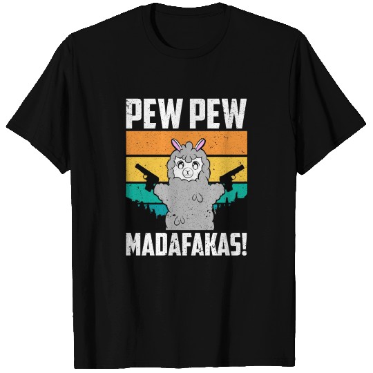 Pew Pew Madafakas Funny Llama Crazy Cat T Shirts