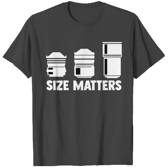 Funny Size Matters Photography Camera Lens T Shirts