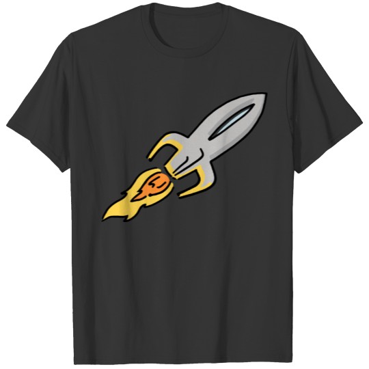 Fun Cartoon Rocket Ship Graphic with Flames T-shirt