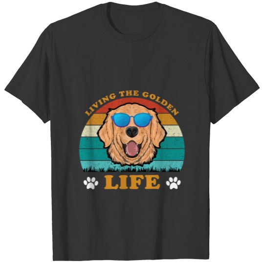 Living The Golden Life-Golden Retriever Motif T-shirt