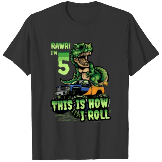 5 Years Old Boy Birthday Shirt Dinosaur Trex Monst T-shirt