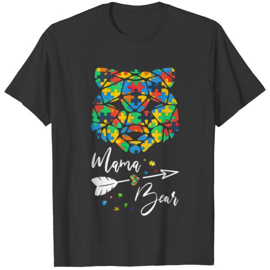 Mama Bear Autism Awareness Puzzle Piece Women Girl T-shirt