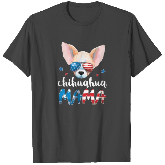 Mama 4th of July American Flag Women Chihuahua T Shirts