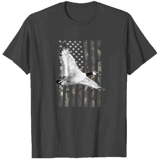 Camouflage Flag Goose Hunting (on Back) T Shirts