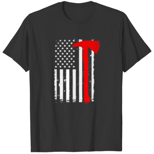 USA Flag Axe Vintage Firefighter Thin Red Line T Shirts