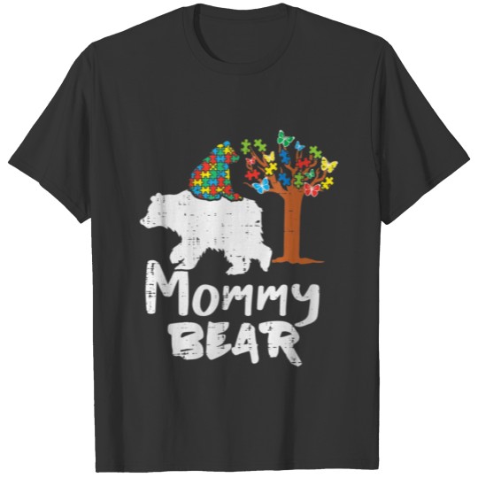 Womens Mommy Bear Puzzle Autism Awareness Mom Mama T-shirt