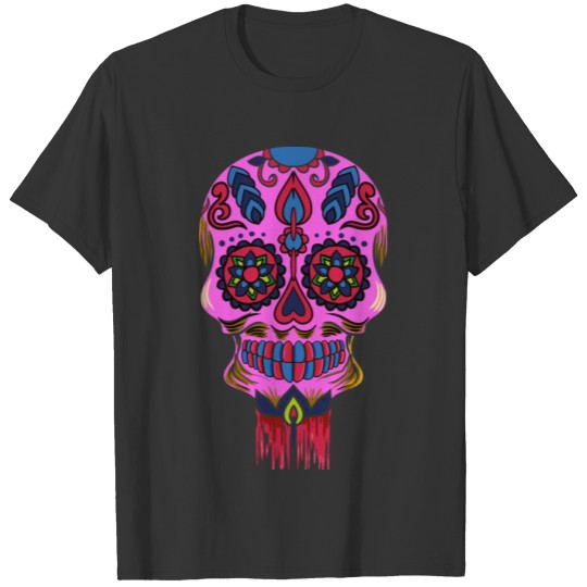 Pink Sugar Skull - Mexican Day Of The Dead T Shirts