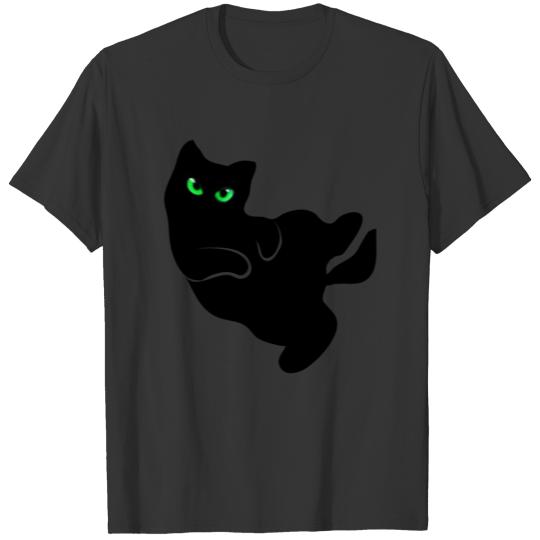 Lazy black cat with green eyes T-shirt