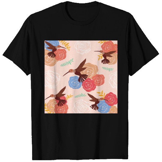 Hummingbird Pattern - Cute Floral Print Design T Shirts