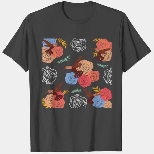 Hummingbird Pattern - Cute Floral Print Design T Shirts