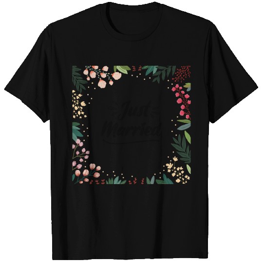 Just Married Newly Weds Floral Print Pattern Gift T Shirts