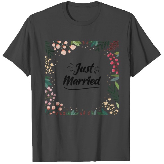 Just Married Newly Weds Floral Print Pattern Gift T Shirts