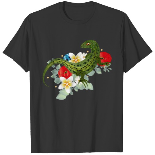 drawn and colored sand lizard with flowers T-shirt