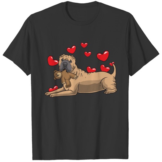 Shar Pei Dog With Stuffed Animal And Hearts T Shirts