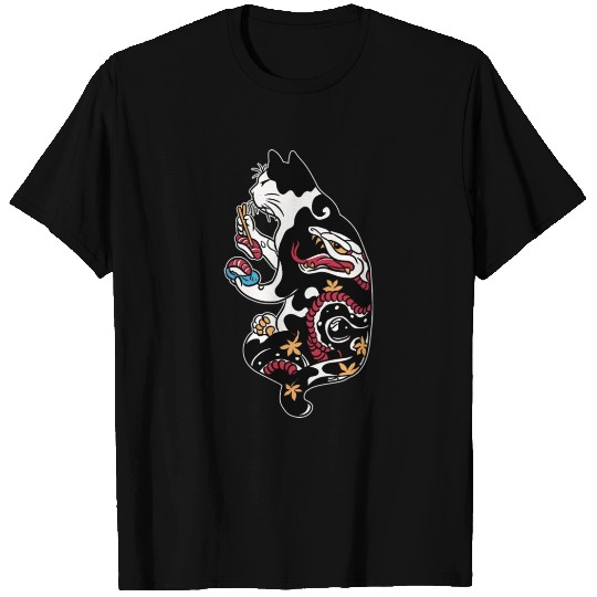 Cat Eating Sushi Kawaii Japanese Goth Design T Shirts