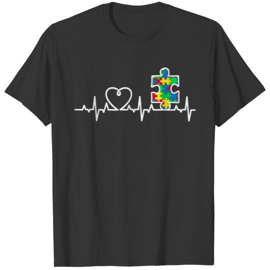 Heart Puzzle Piece Heartbeat Cool Autism Awareness T-shirt