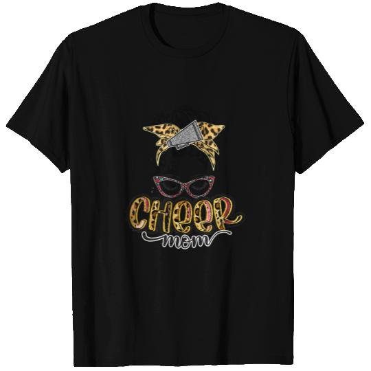 Cheer Mom Leopard Messy Bun Cheerleader T Shirts