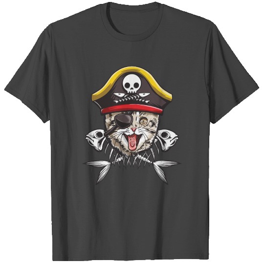 Cat Pirate Jolly Roger Flag Skull Crossbones Capta T Shirts