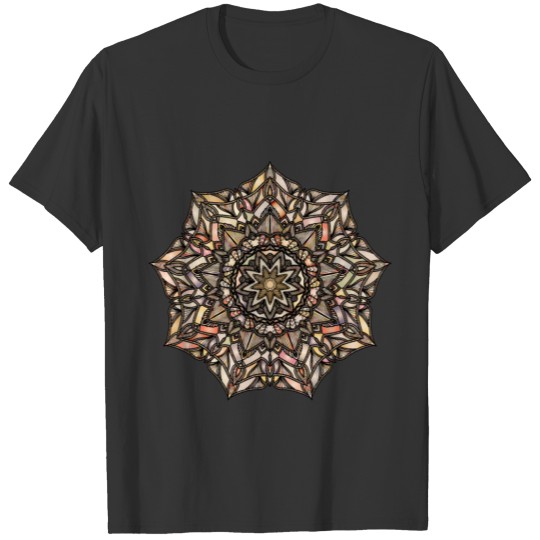 Multicolour mandala flower mosaic prismatic brown T Shirts