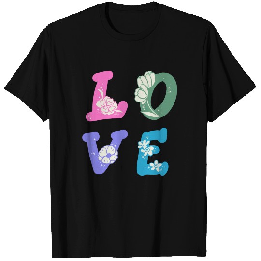 L O V E love block letters monogram colourful T Shirts