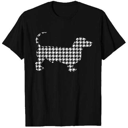 Dachshund Dog Houndstooth Pattern Black White Desi T Shirts
