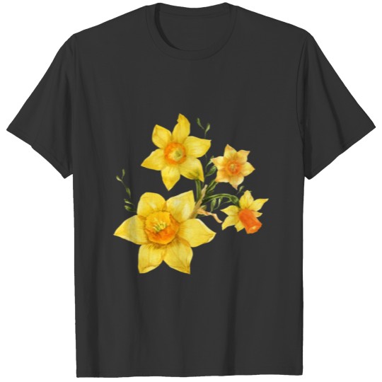 Daffodil Daffodils Yellow Water Color Flowers Spri T-shirt