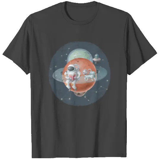 Astronauts reading book on saturns ring T Shirts
