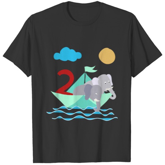 Elephants In Paper Boat Sea 2 Years Birthday T Shirts