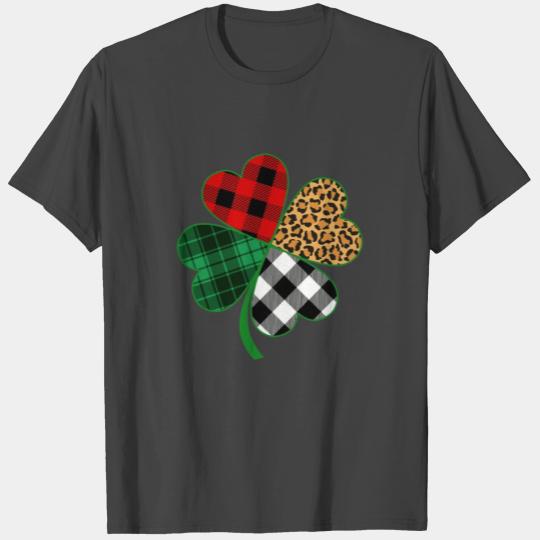 Irish Shamrock Buffalo Plaid Leopard Green Pattern T Shirts