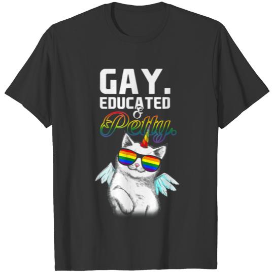 Gay Educated Petty Funny Cute Cat Unicorn LGBT T-shirt