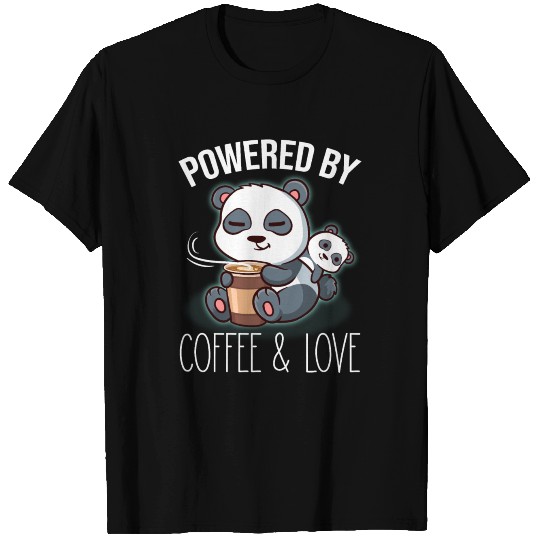 Powered By Coffee & Love Panda Bear Otaku Comics T Shirts