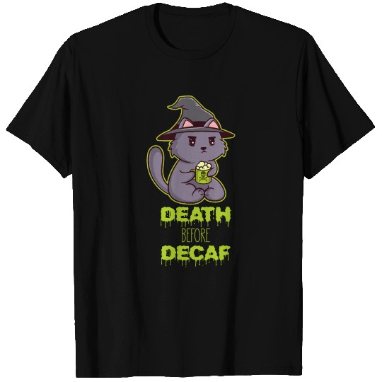 Death Before Decaf Cat Coffee Bean Cafe Otaku T Shirts