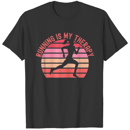 Running is My Therapy Girl Runner Retro Sunset T Shirts