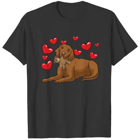 Magyar Vizsla Dog with stuffed animal and hearts T Shirts