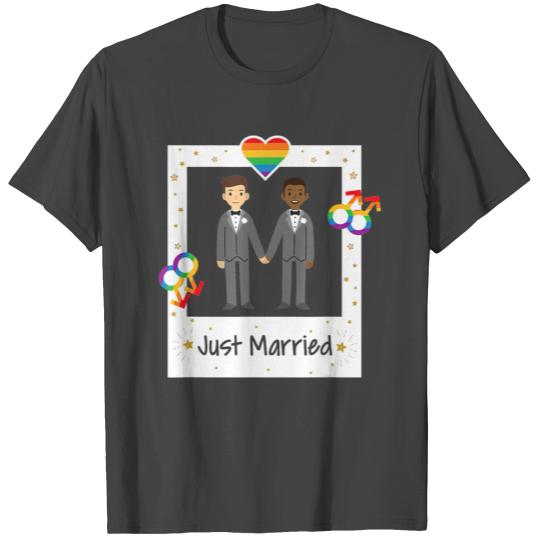 Gay Couple Just Married Rainbow LGBT Wedding T Shirts
