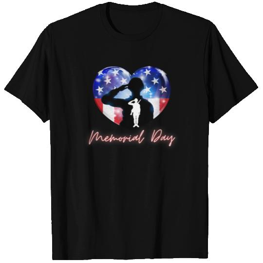 Memorial Day Soldier Red White Blue Flag Heart T Shirts