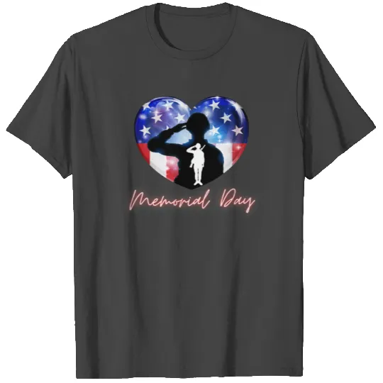 Memorial Day Soldier Red White Blue Flag Heart T Shirts