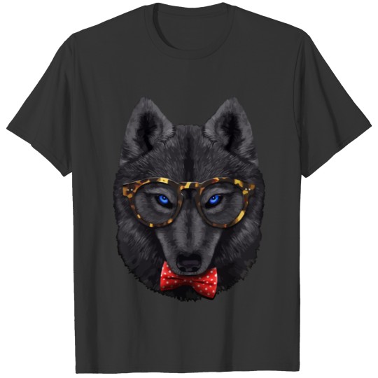 Black Wolf In Retro Classic Eyeglass And Bow TieGi T-shirt