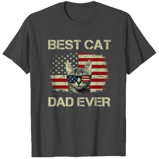 Best Cat Dad ever cool CAT with American Flags T Shirts